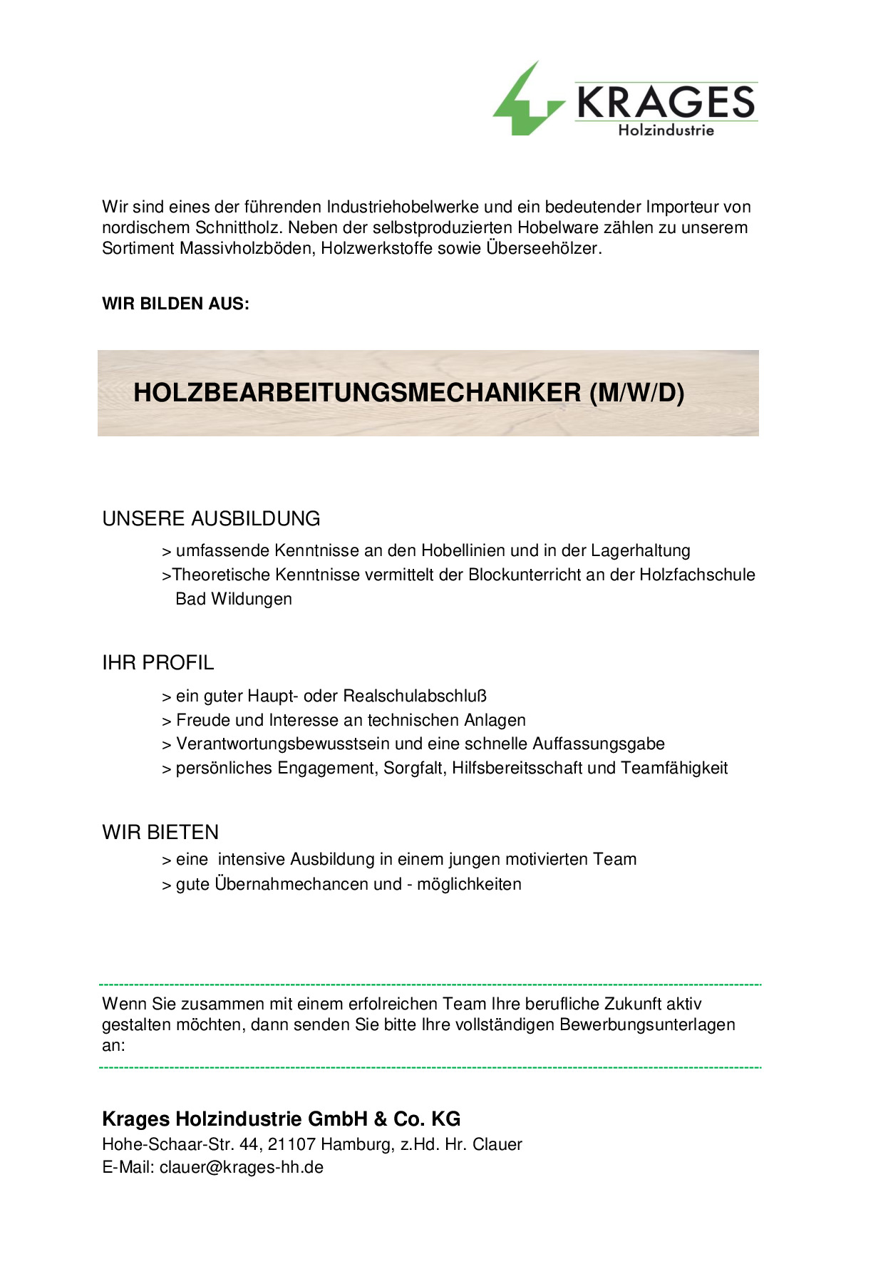 Ausbildung zum Holzbearbeitungsmechaniker (m/w/d)