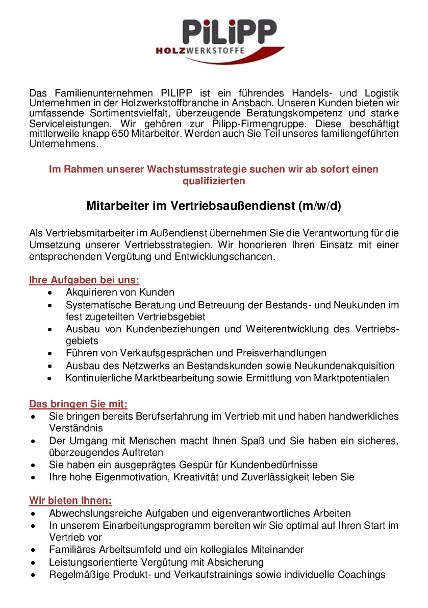 Vertriebsaußendienst (m/w/d)