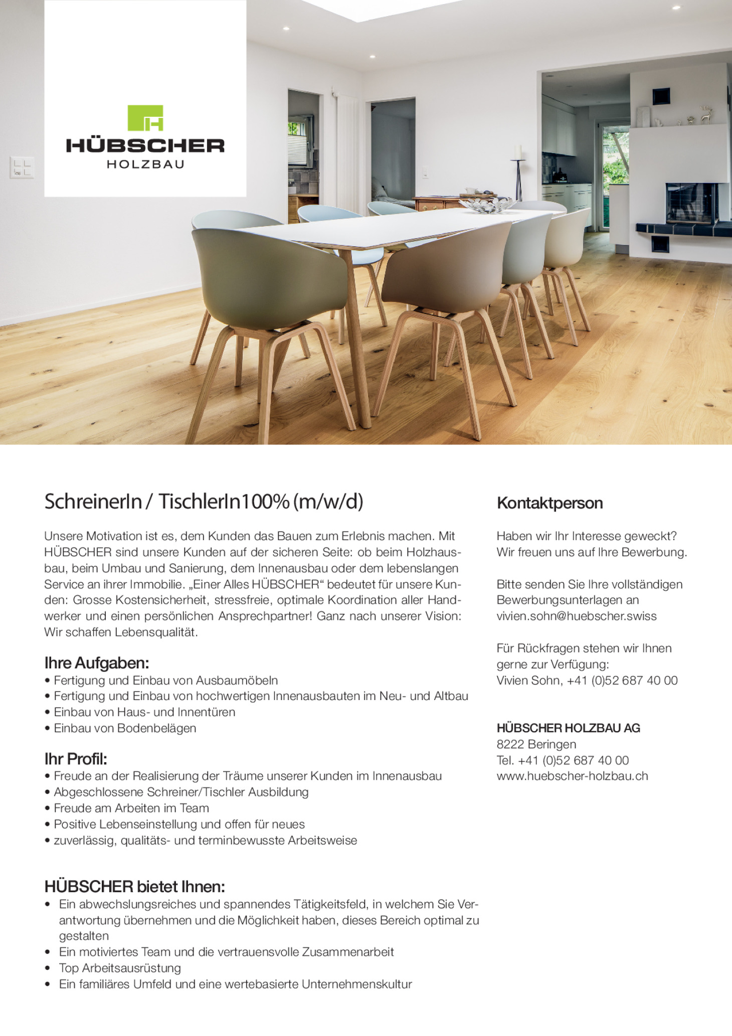 Schreiner*in; Tischler*in (m/w/d) 100%