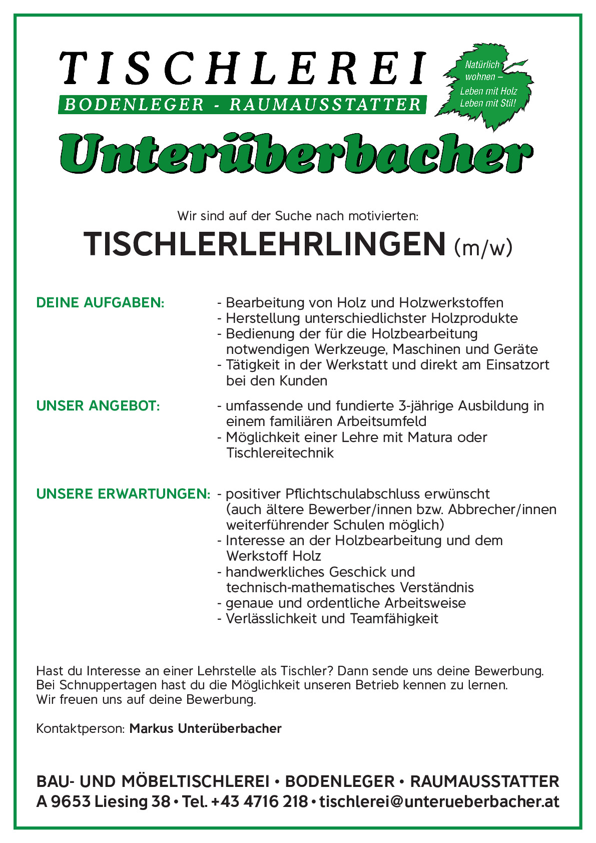 Tischlerlehrling (m/w)