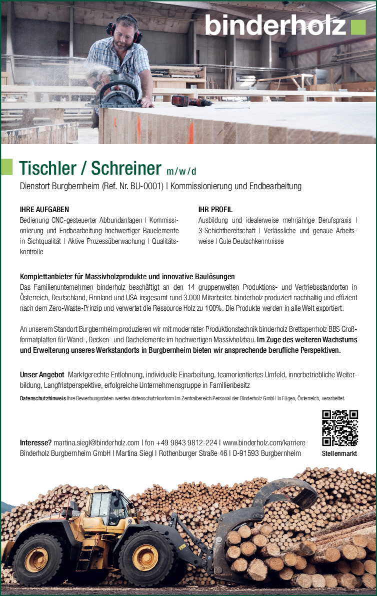 Tischler / Schreiner m/w/d (Burgbernheim)