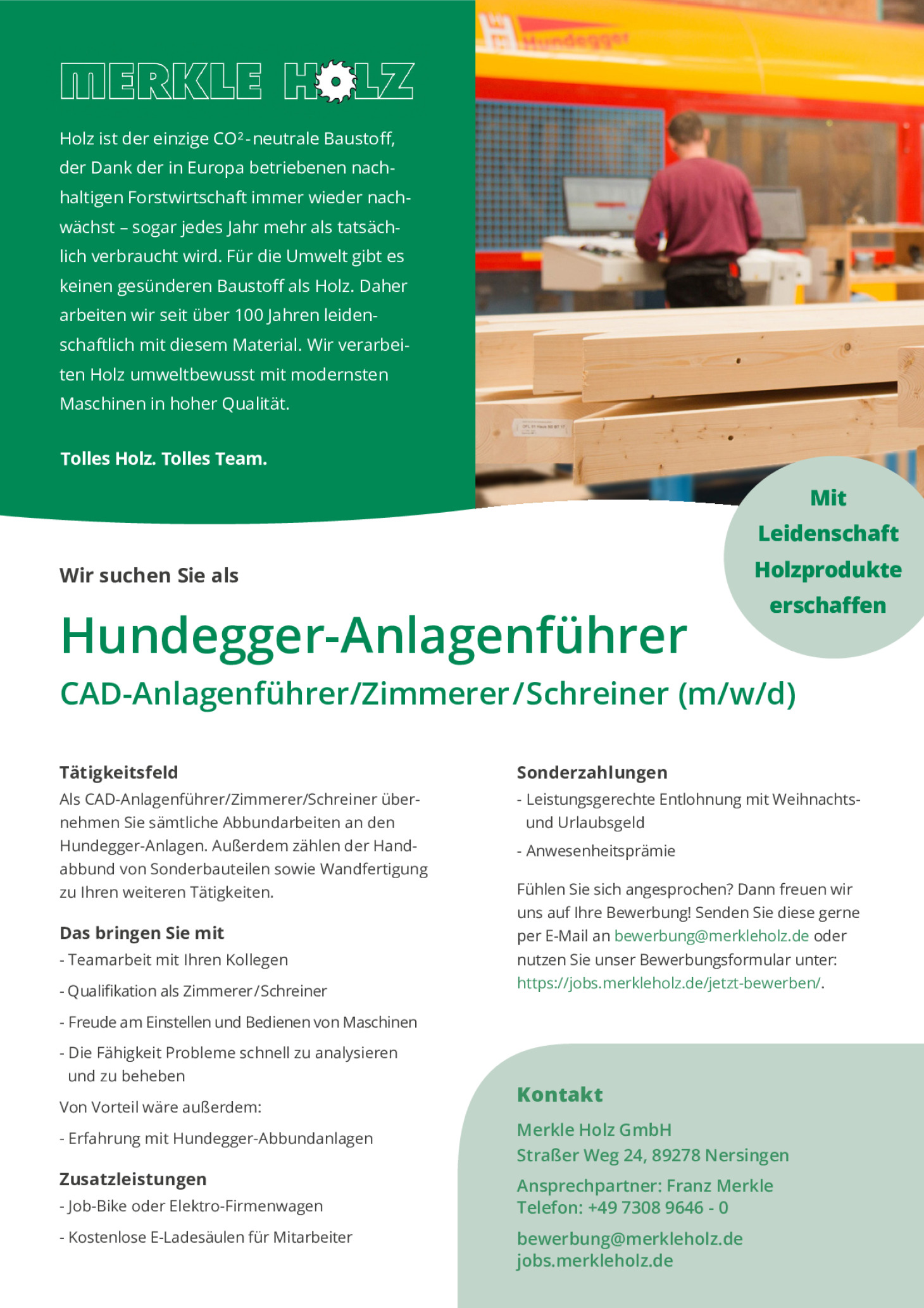 Hundegger-Anlagenführer / CAD-Anlagenführer / Zimmerer / Schreiner (m/w/d)