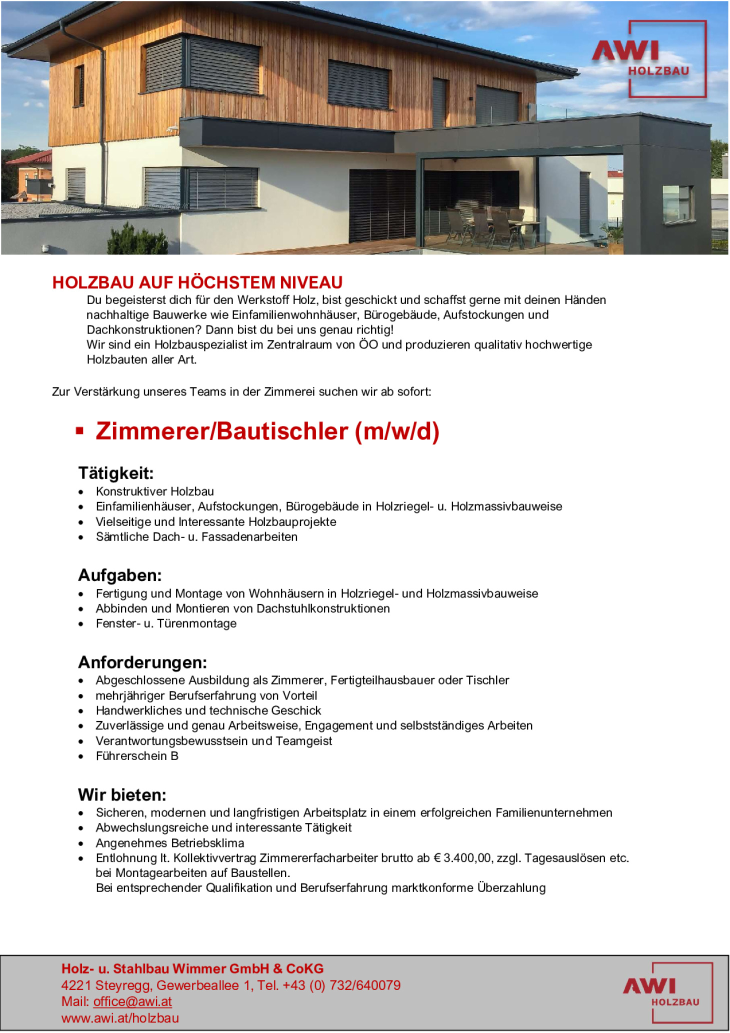 Zimmerer/Bautischler m/w/d