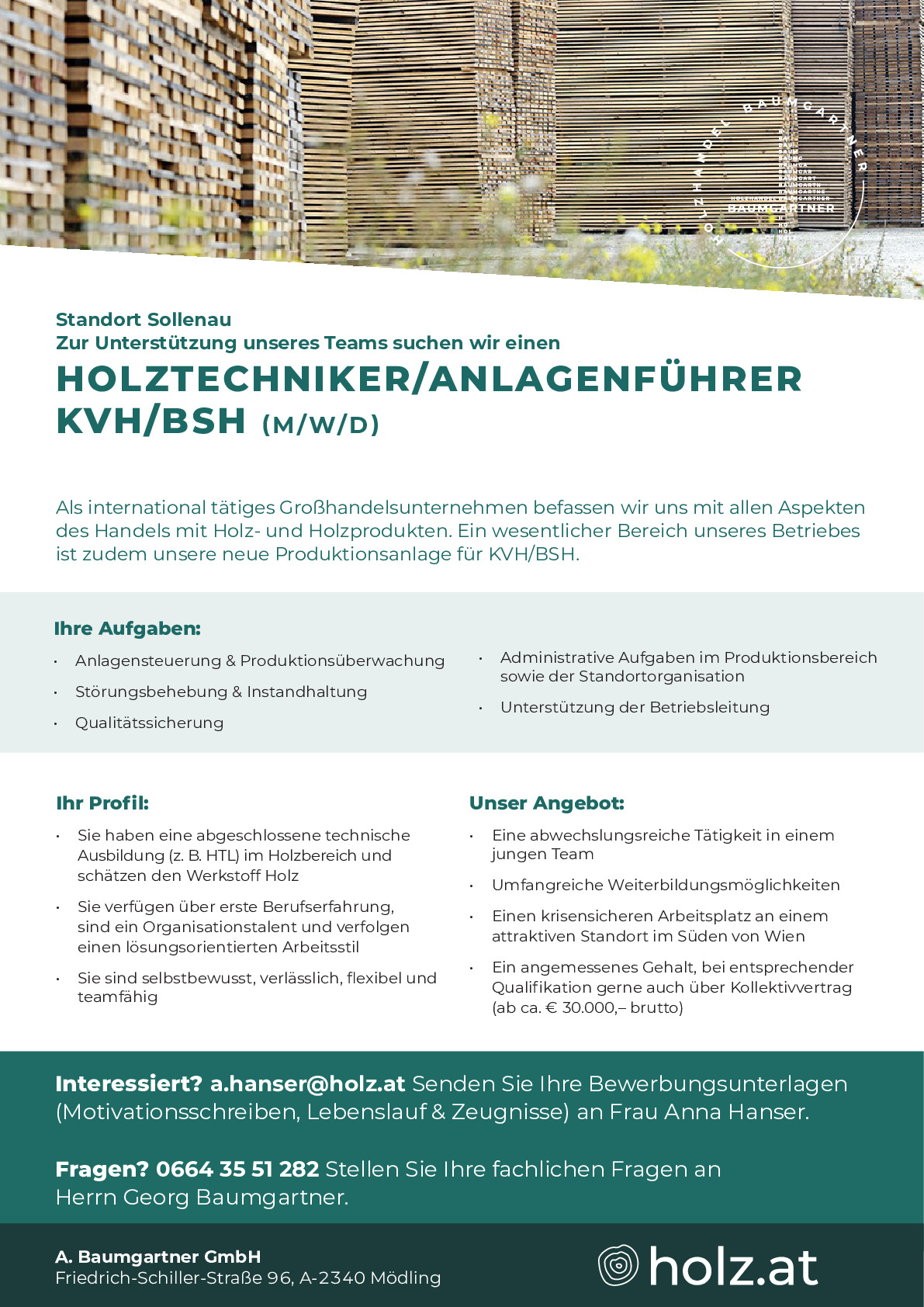 Holztechniker/Anlagenführer (m/w/d)