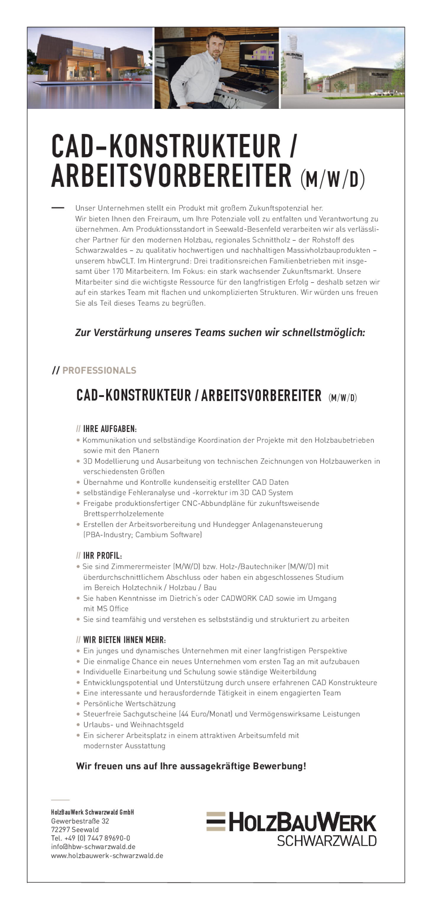 Konstrukteur / Arbeitsvorbereiter im Holzbau (M/W/D)