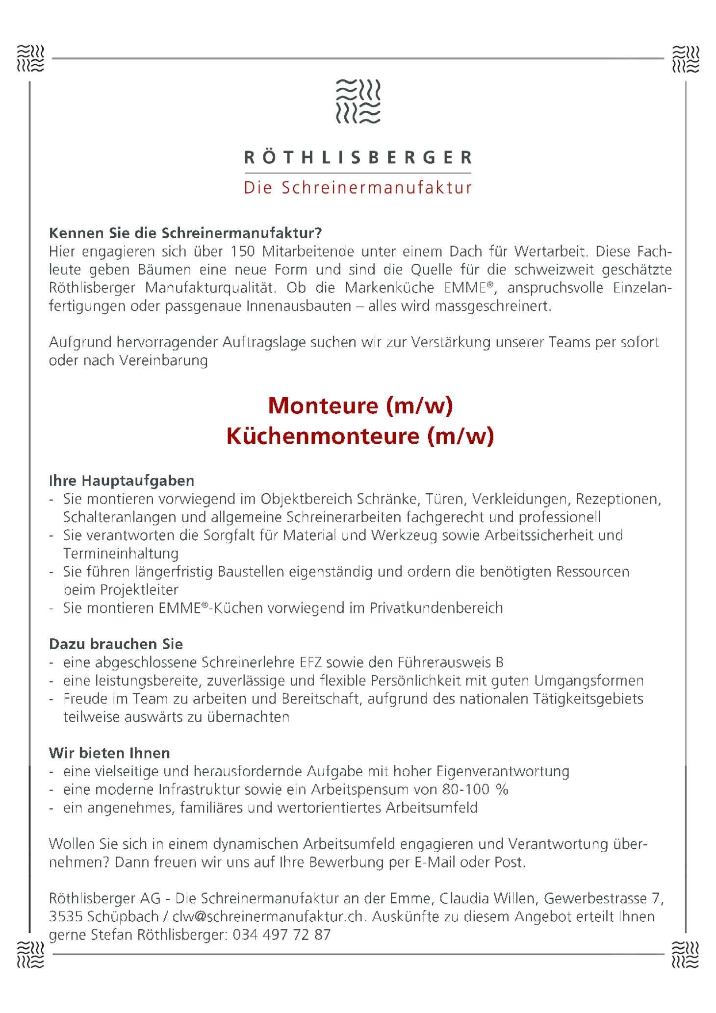 Monteur (m/w) / Küchenmonteur (m/w)