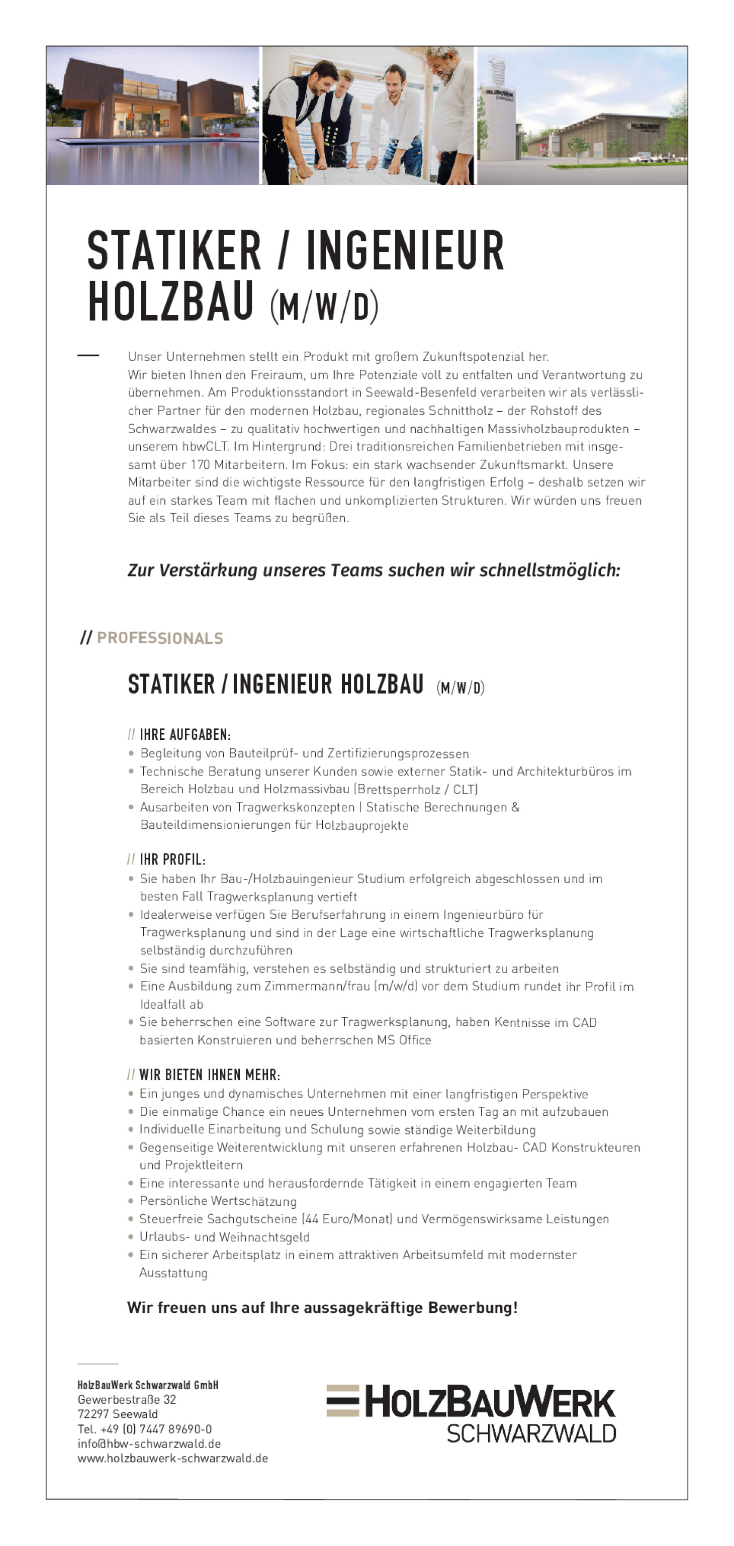 Statiker / Ingenieur Holzbau (m/w/d)