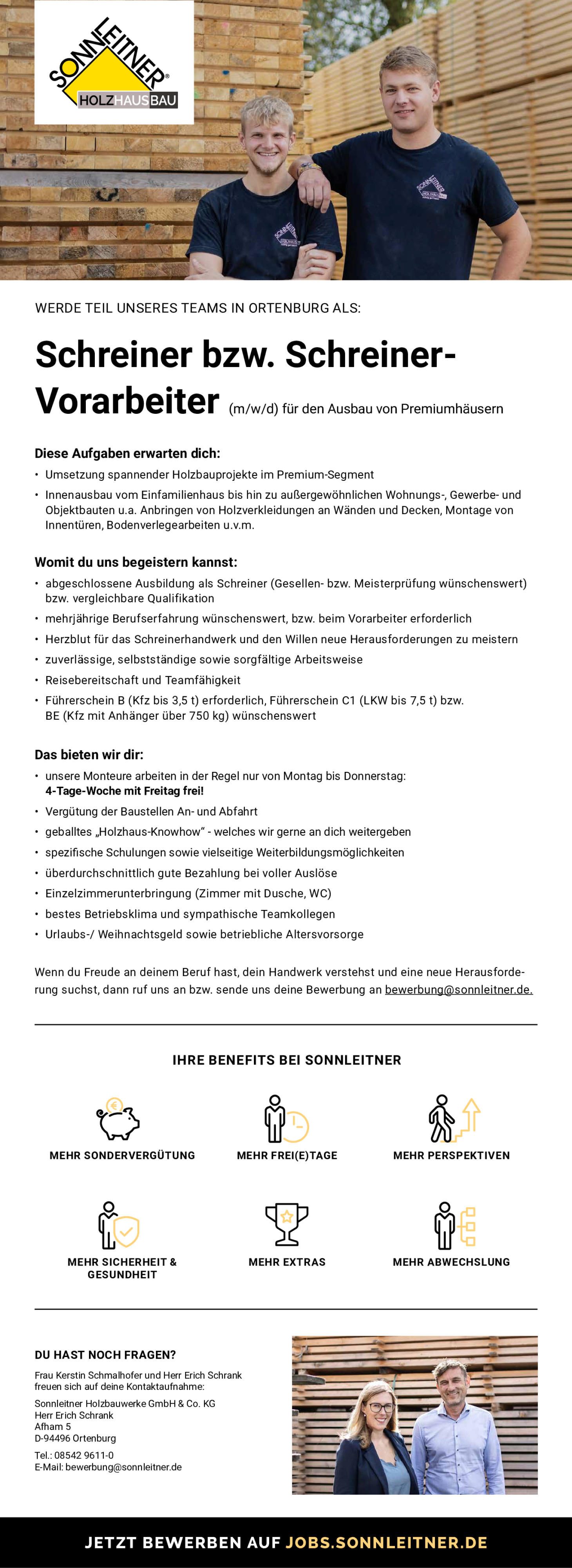 Schreiner bzw. Schreiner- Vorarbeiter (m/w/d) für den Ausbau von Premiumhäusern