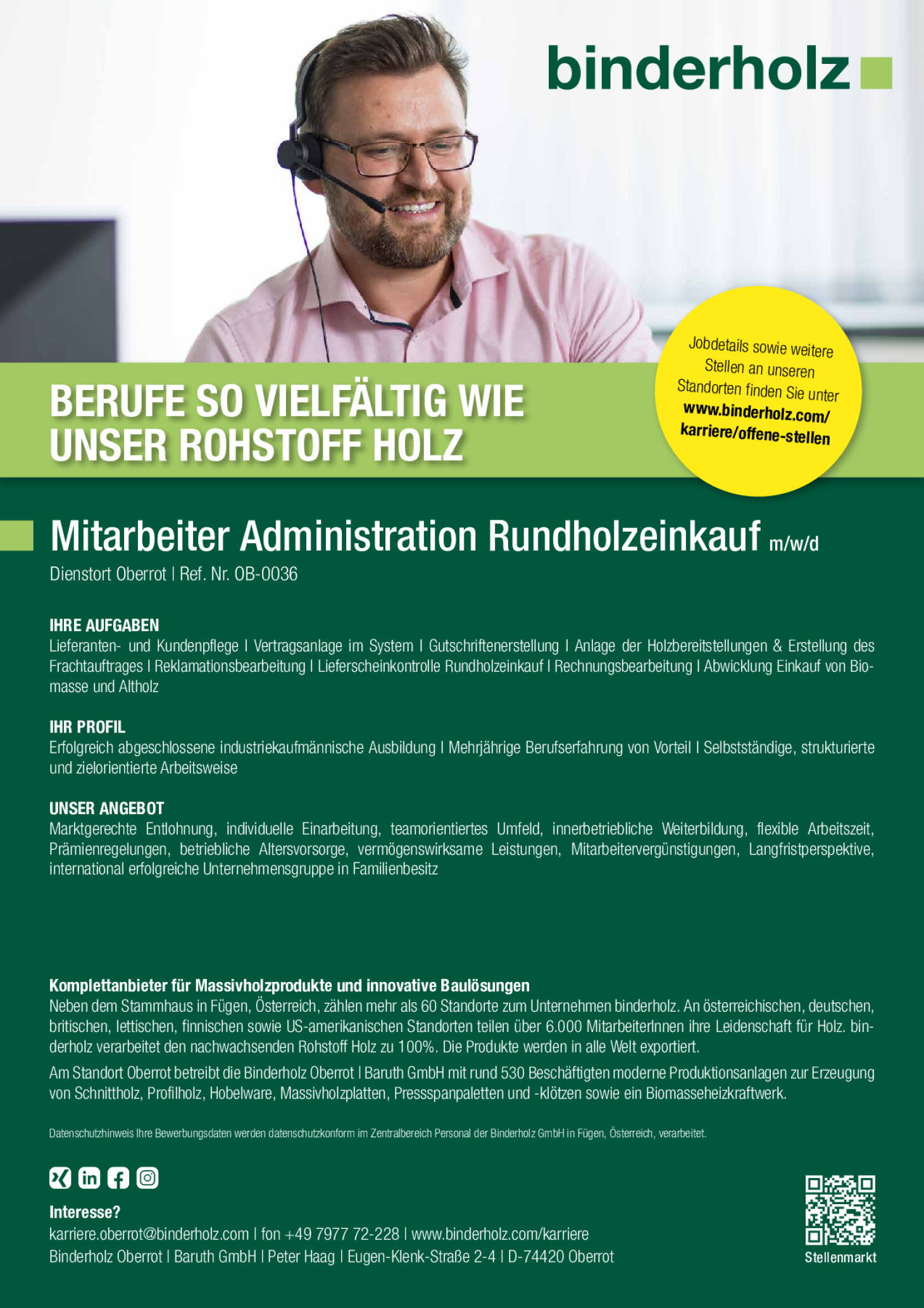 Mitarbeiter (m/w/d) Administration Rundholzeinkauf