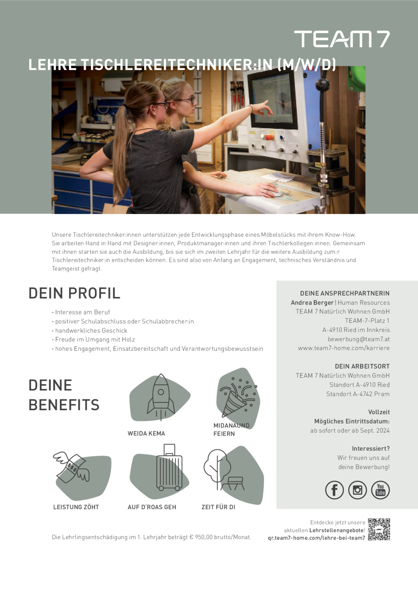 Lehre Tischlereitechniker:in (m/w/d) Ried + Pram