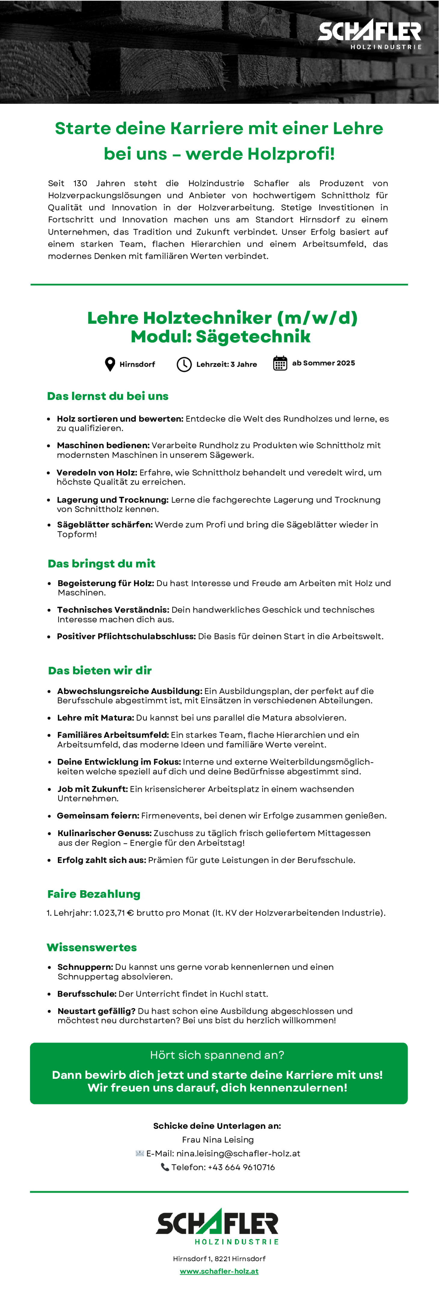 Lehre Holztechniker (m/w/d) Modul: Sägetechnik