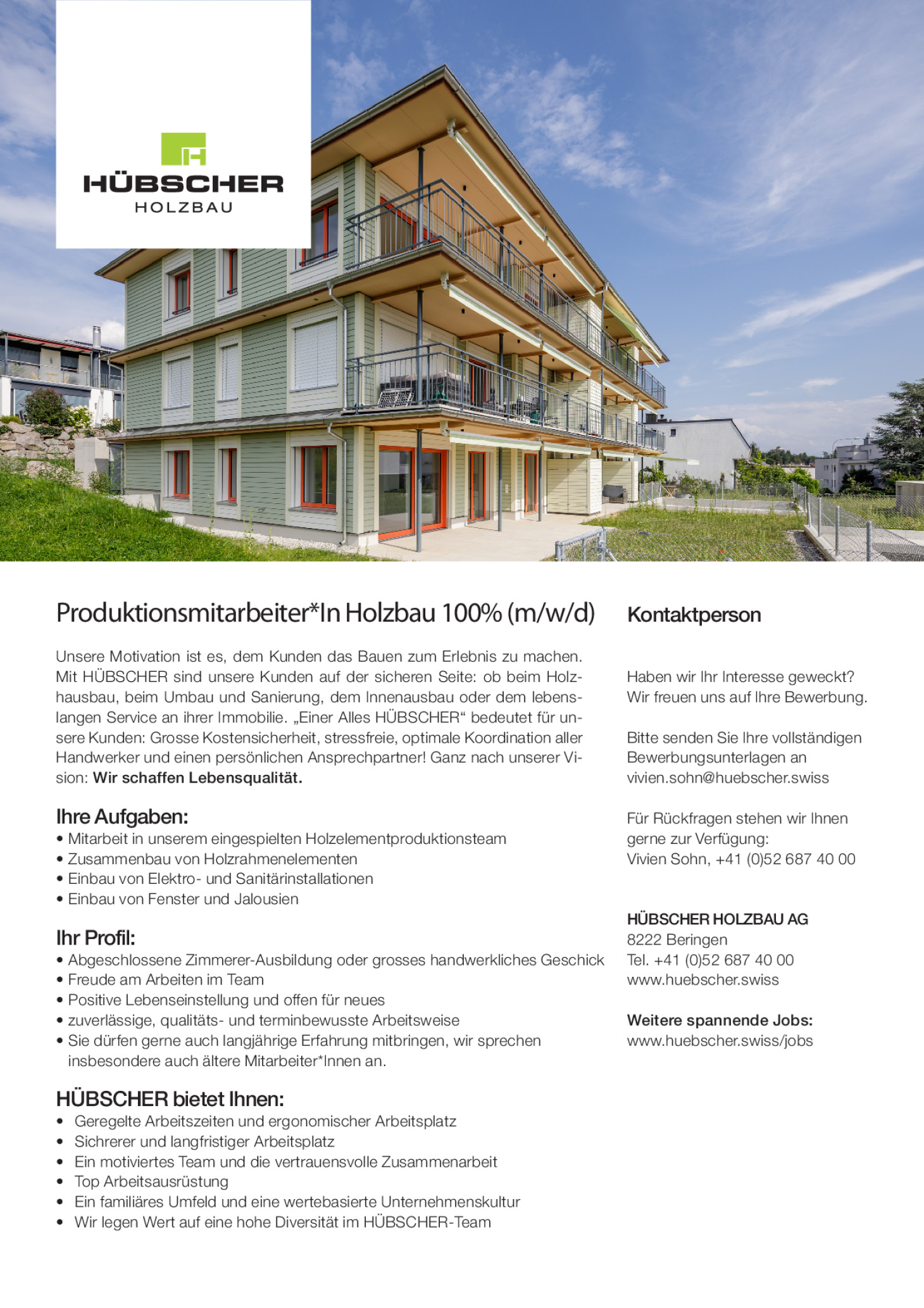 Produktionsmitarbeiter*In Holzbau 100% (m/w/d)