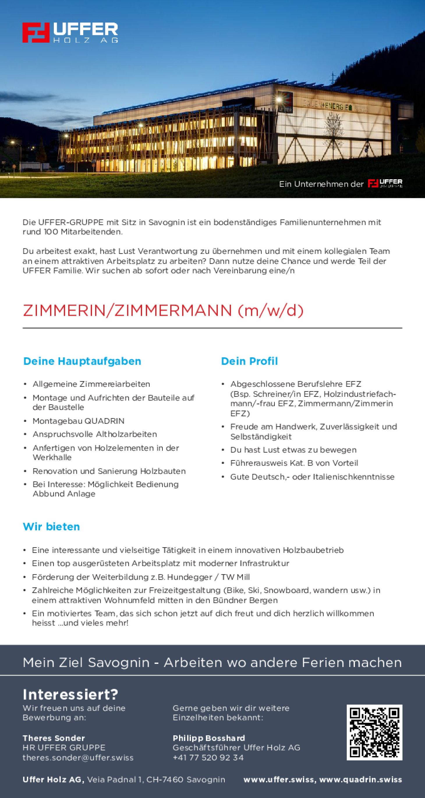 Zimmerin / Zimmermann (m/w/d), CH-7460 Savognin