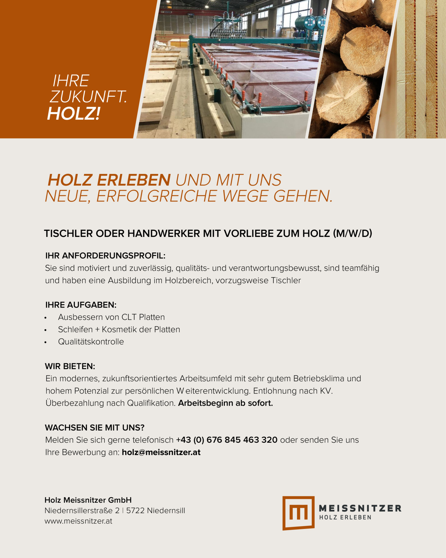 TISCHLER ODER HANDWERKER MIT VORLIEBE ZUM HOLZ (M/W/D)