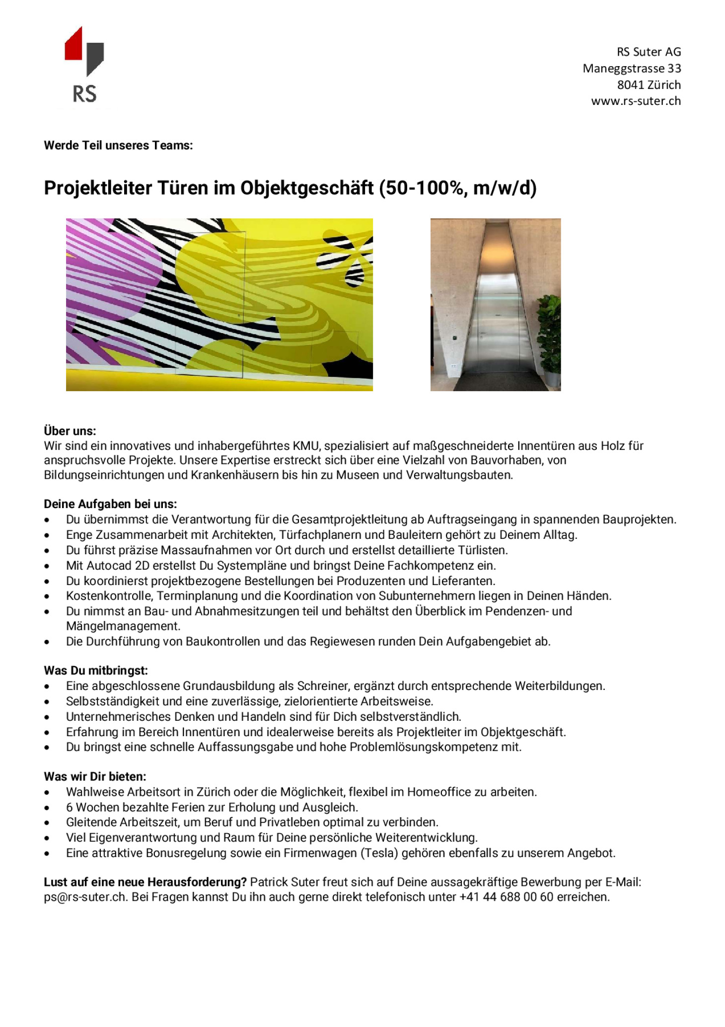 Projektleiter Türen im Objektgeschäft (50-100%, m/w/d)