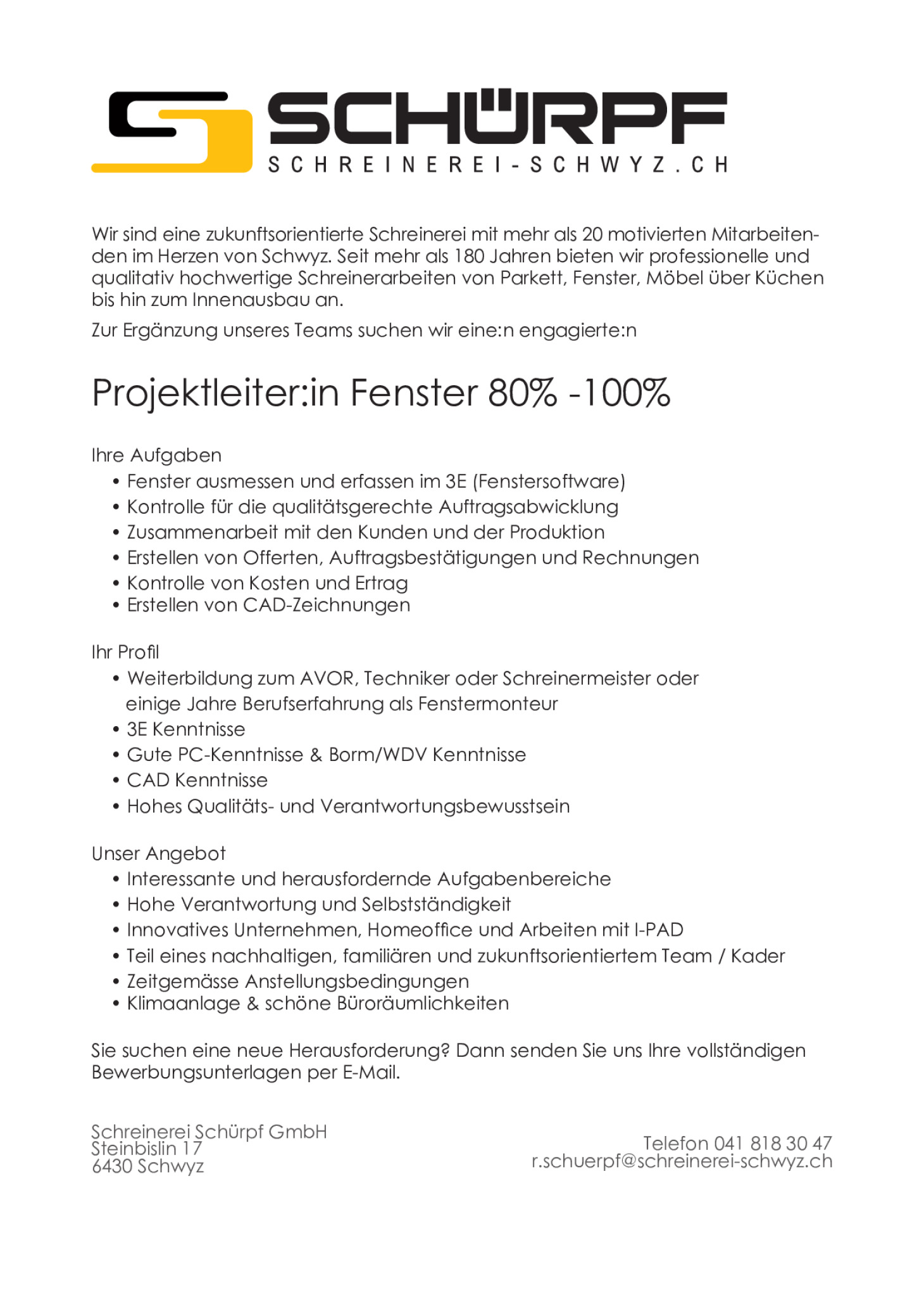 Projektleiter:in Fensterbau