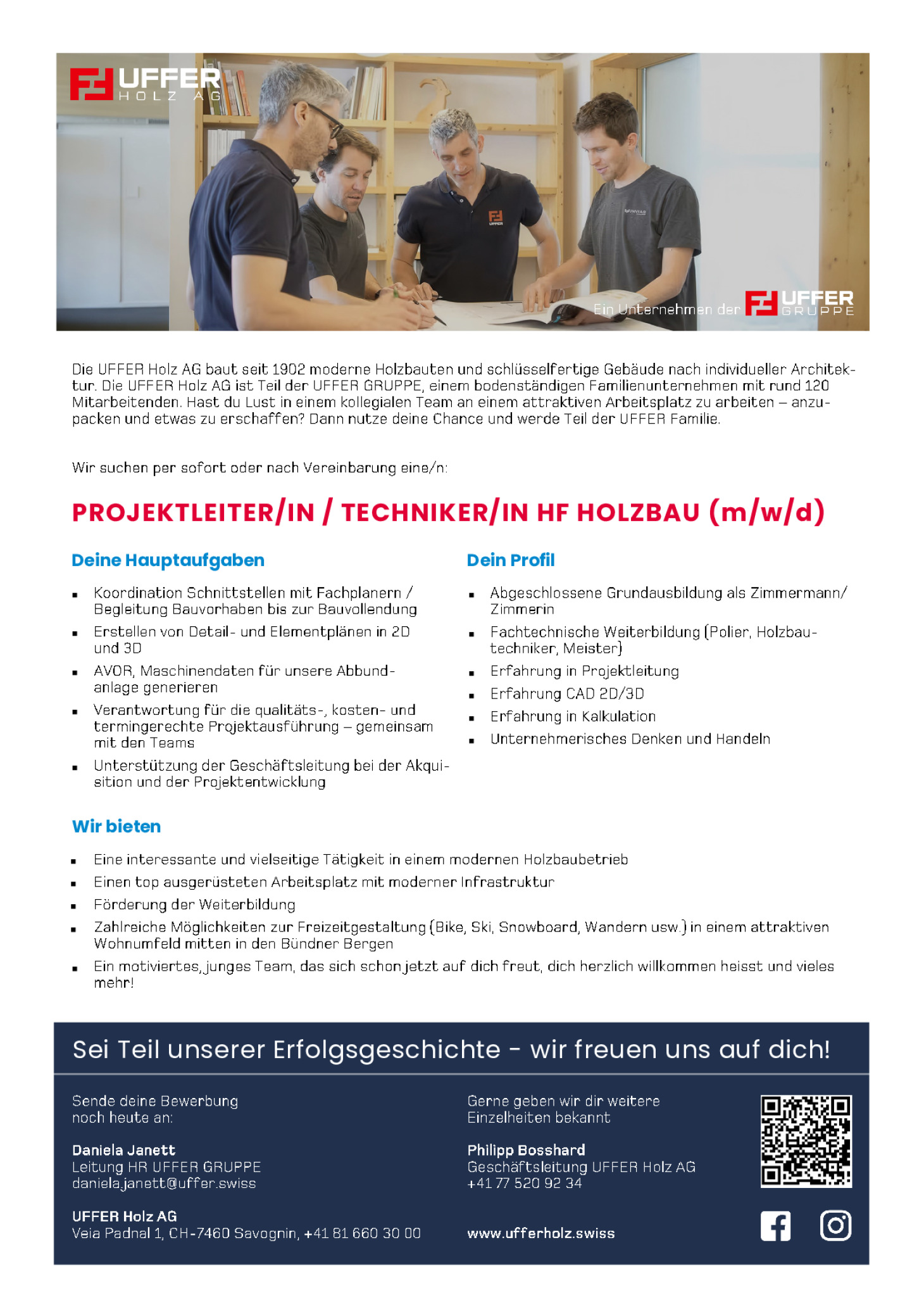 Projektleiter/in Techniker/in HF Holzbau in CH-7460 Savognin