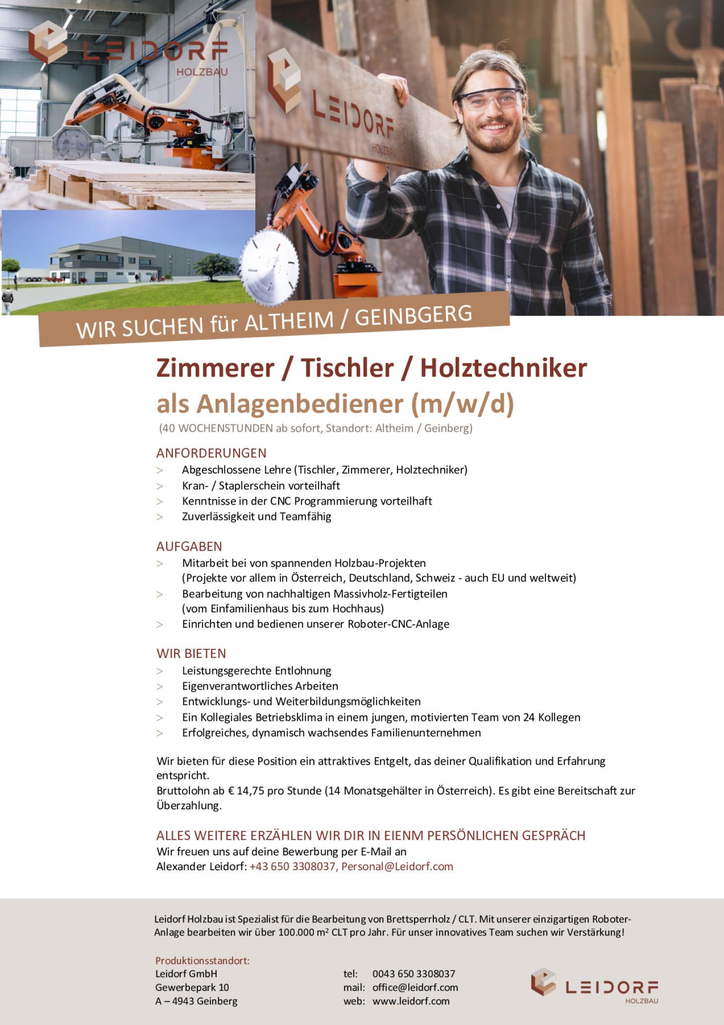 Zimmerer / Tischler / Holztechniker als Anlagenbediener (m/w/d)