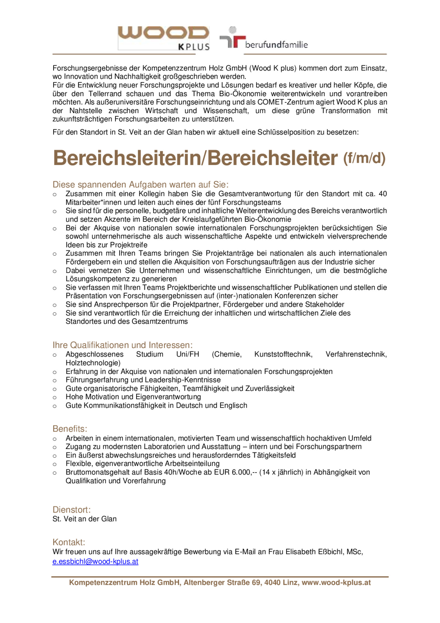 Bereichsleiterin/Bereichsleiter (f/m/d)