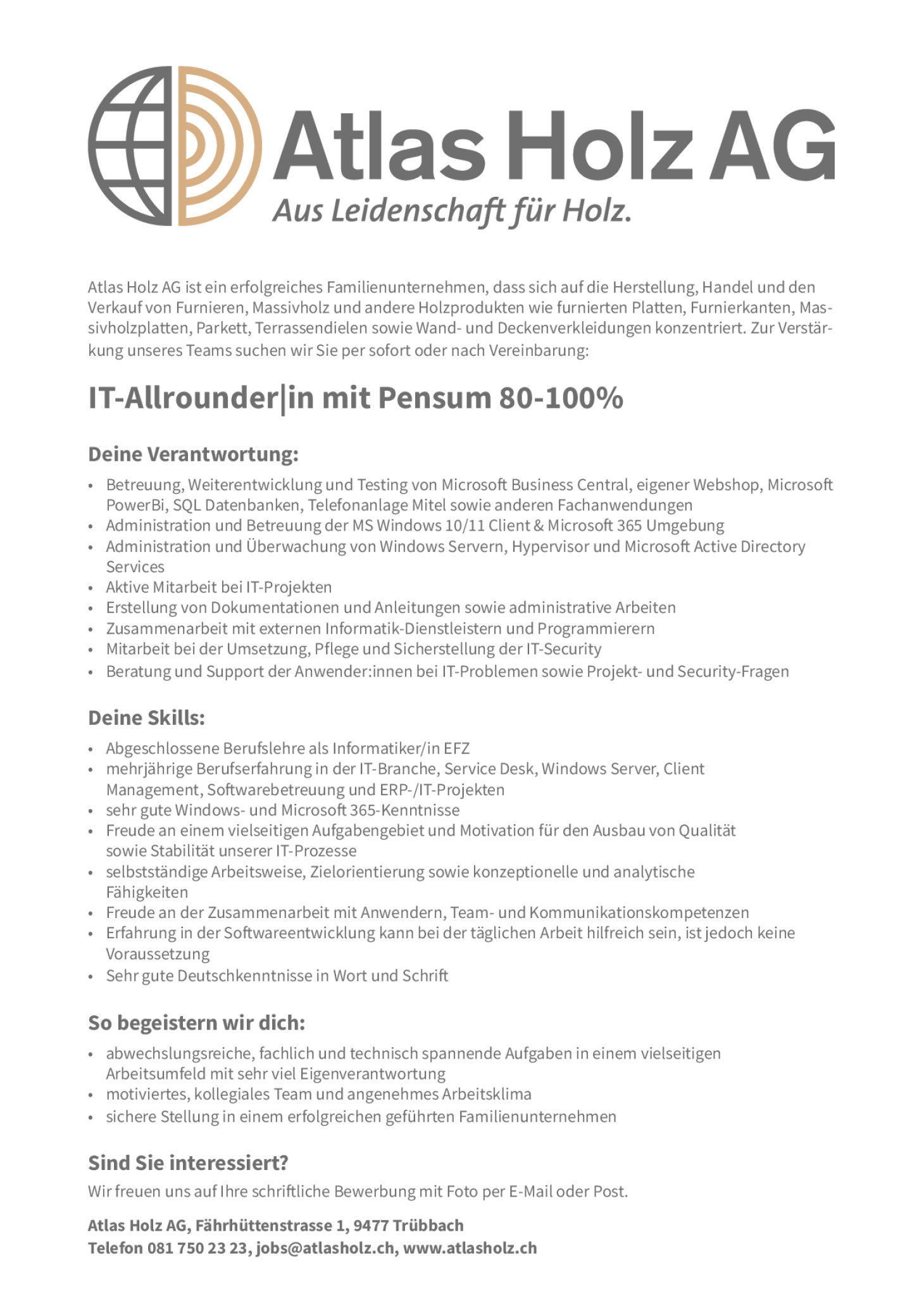 IT-Allrounder|in mit Pensum 80-100%