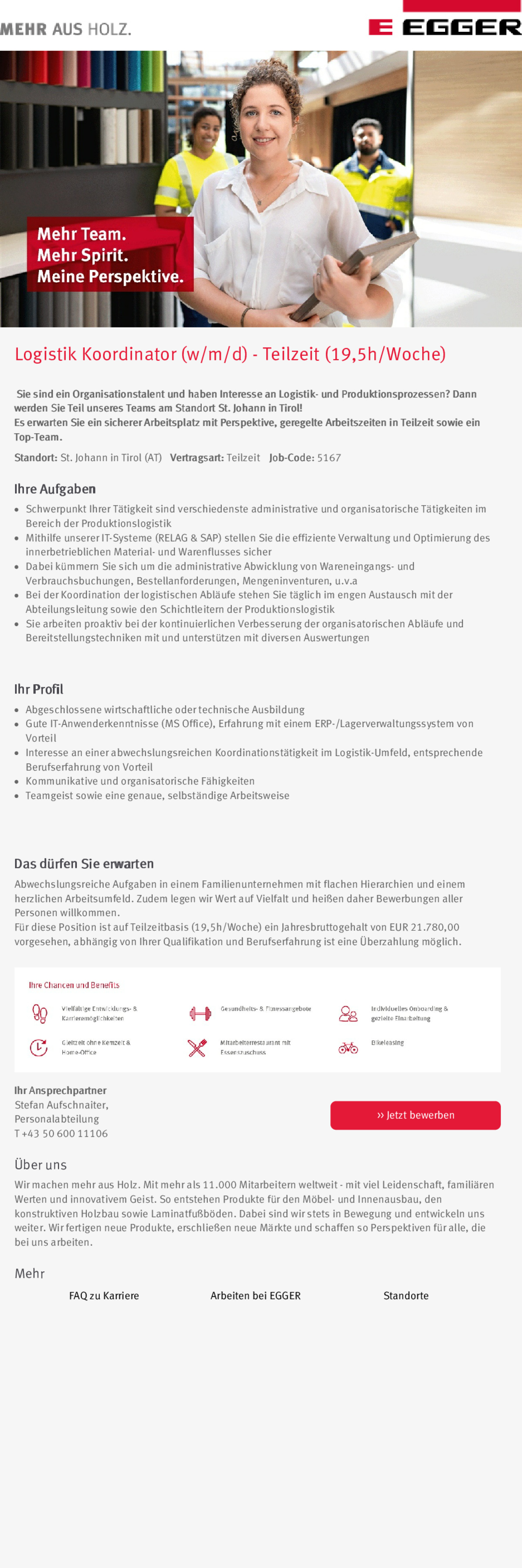 Logistik Koordinator (w/m/d) - Teilzeit (19,5h/Woche)