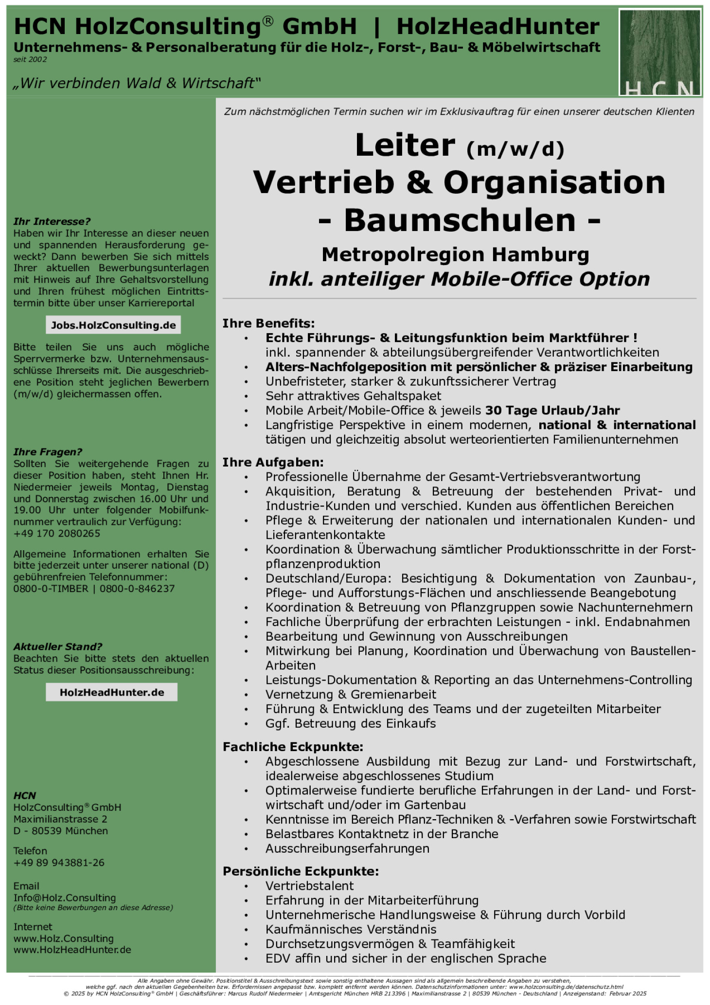 Leiter (m/w/d) | Vertrieb & Organisation | Baumschulen