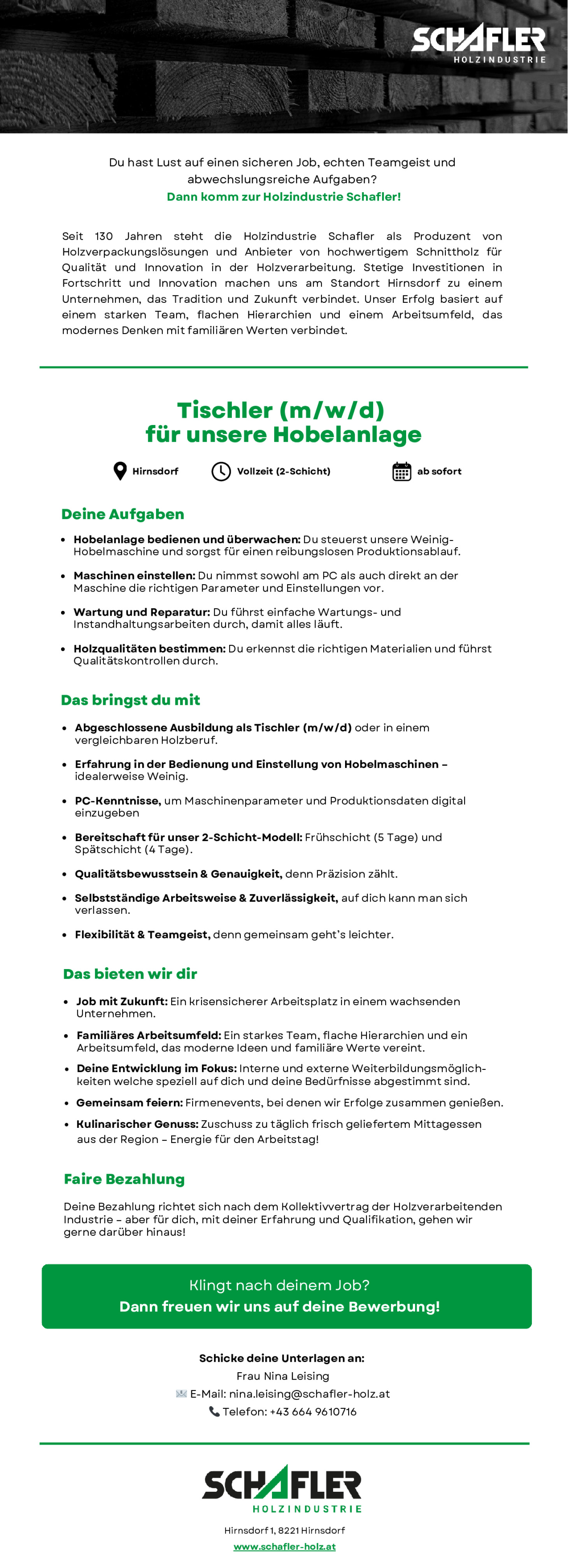 Tischler (m/w/d) für unsere Hobelanlage