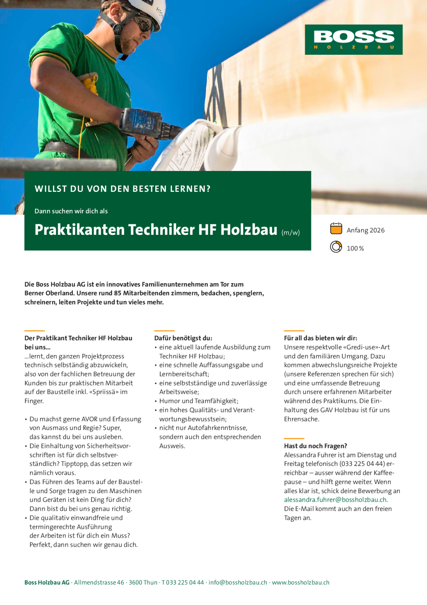 Praktikant Techniker HF Holzbau (m/w)