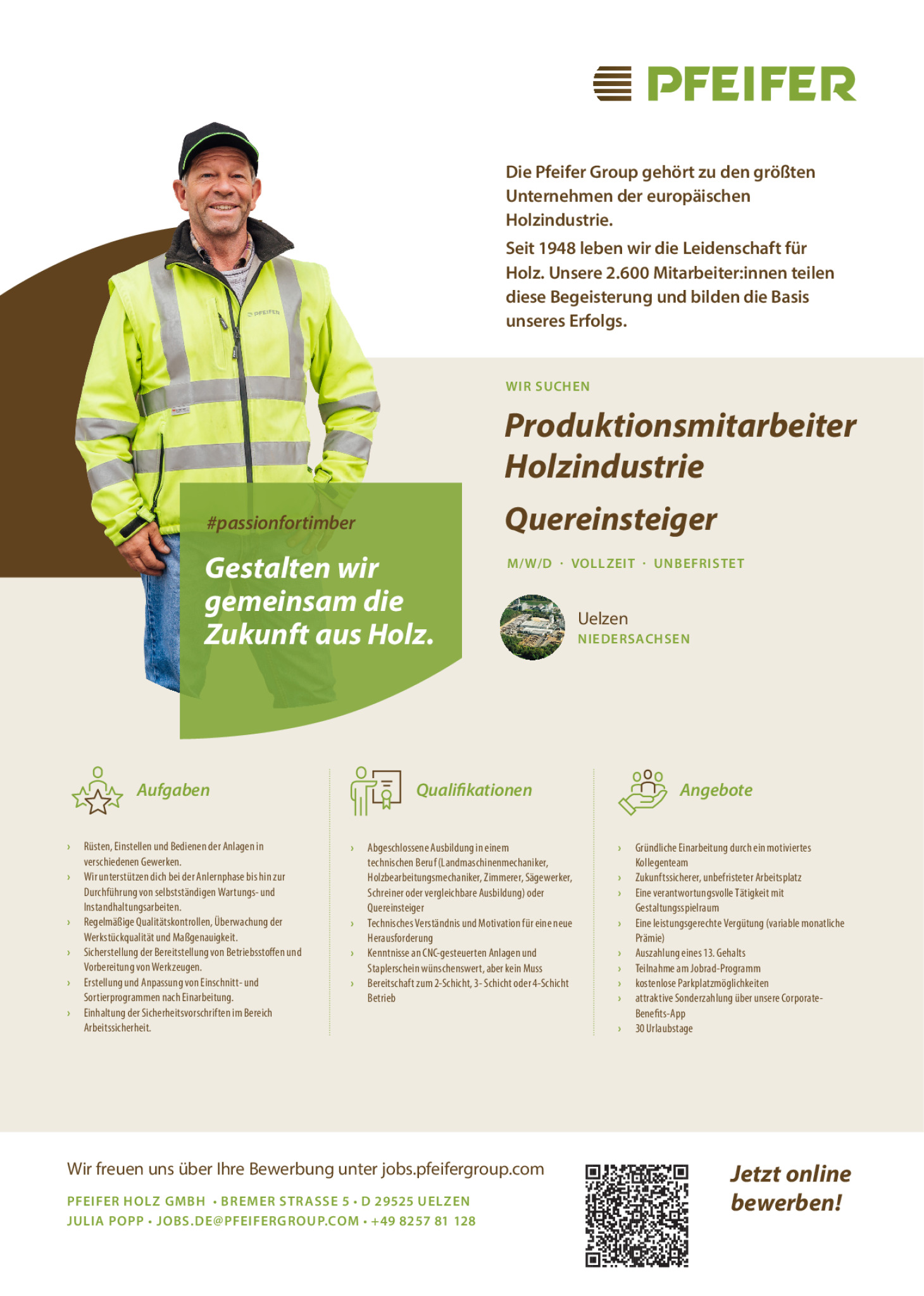 Produktionsmitarbeiter Holzindustrie/ Quereinsteiger (m/w/d) unbefristet